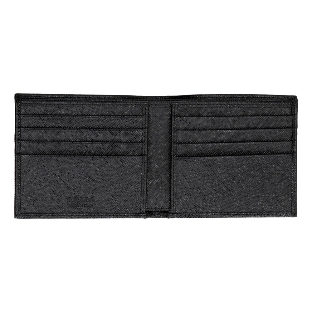 Prada Tessuto Nylon Black Saffiano Trim Bifold Wallet Triangle